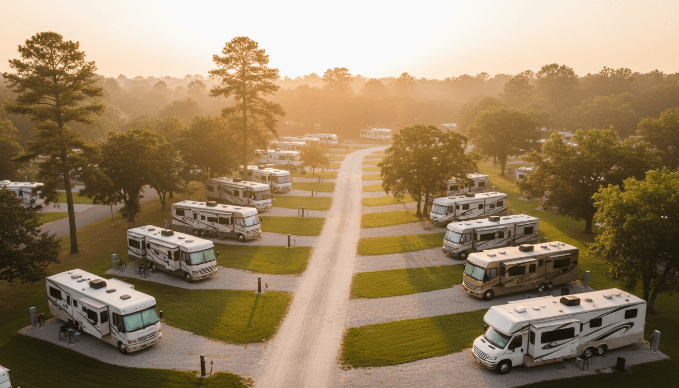RV parked on driveway ready for service