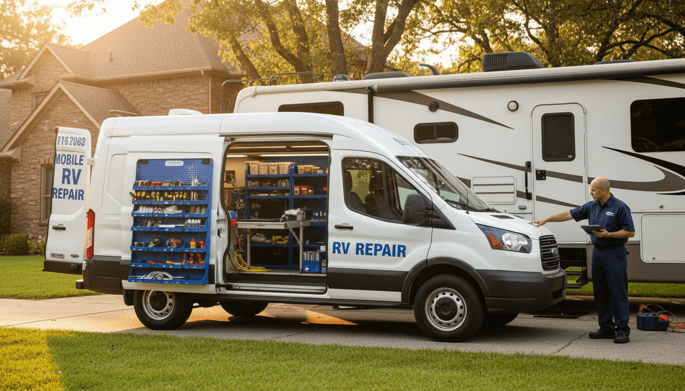 Mobile RV pump out service truck at residential location in Abbotsford